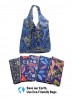 Abstract Flower Themed Reusable Foldable Shopping Bags W/ Zipper(6 pcs)